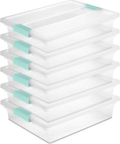 Sterilite 6-Pack Clip Box. Stackable Clear Plastic Bins with Latching Lids. Large - Writing. Arts or Crafts Supplies Storage Containers for Home. Office. Classroom and Workshop Organization