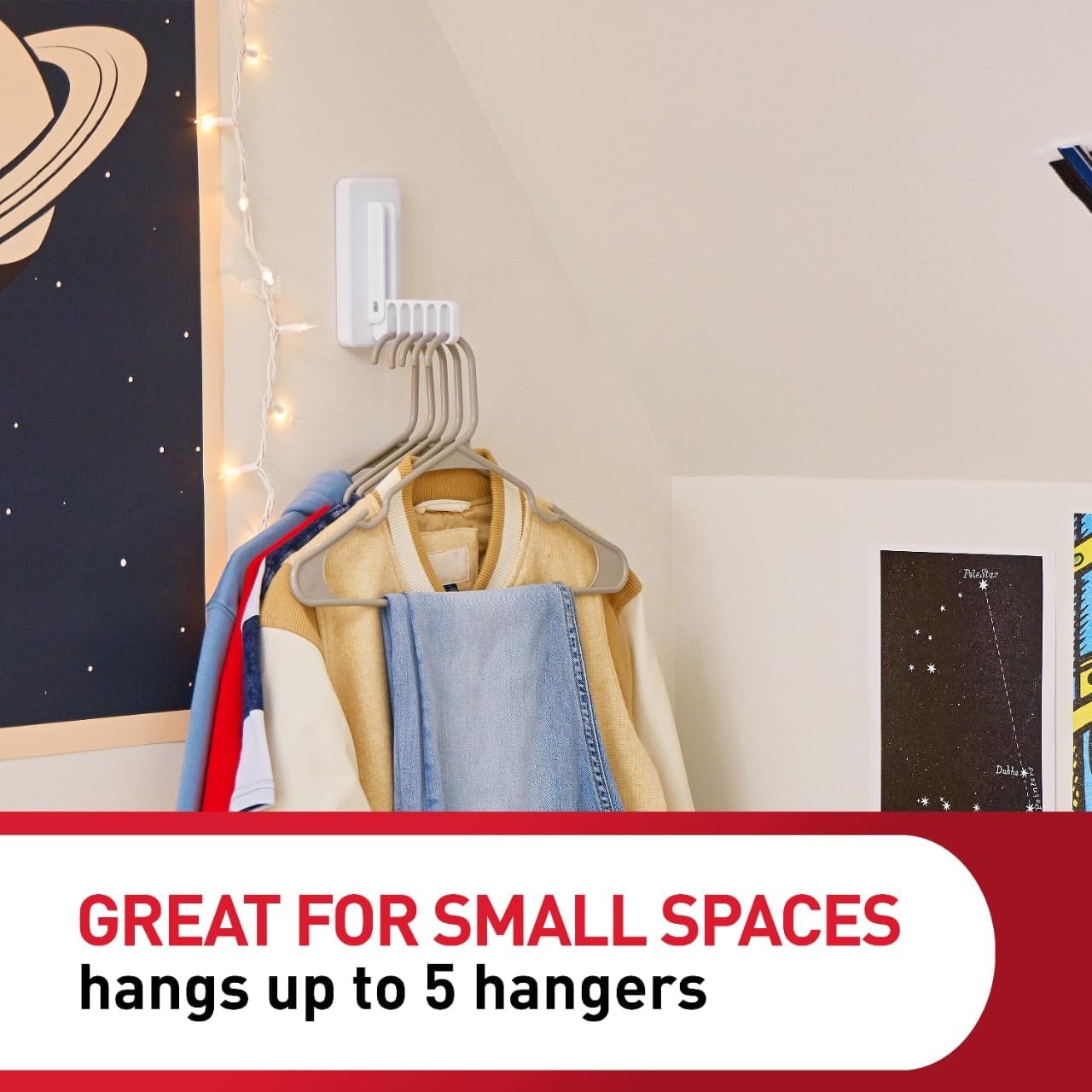 Command Folding Clothes Hanger. Holds up to 5 Hangers 7.5 lb. 1.5lbs per Rung. 1 Hook with 5 Rungs. 4 Strips. Closet Organizer. Home Organization - Image 4