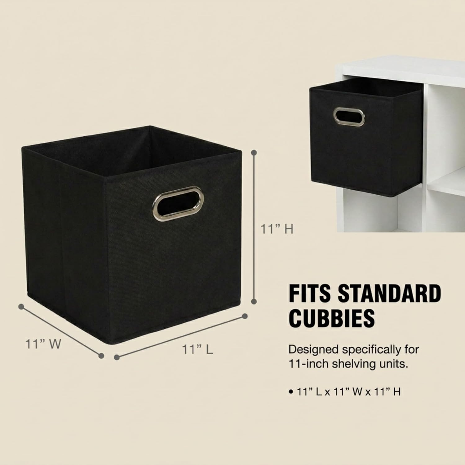 Household Essentials Foldable Fabric Storage Bins 6 Piece Set. Strong Poly-Woven Fabric. Sturdy Chipboard Sides. Grommet Front Handle. Stackable. Classic Design. Black - Image 2