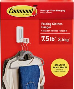 Command Folding Clothes Hanger. Holds up to 5 Hangers 7.5 lb. 1.5lbs per Rung. 1 Hook with 5 Rungs. 4 Strips. Closet Organizer. Home Organization