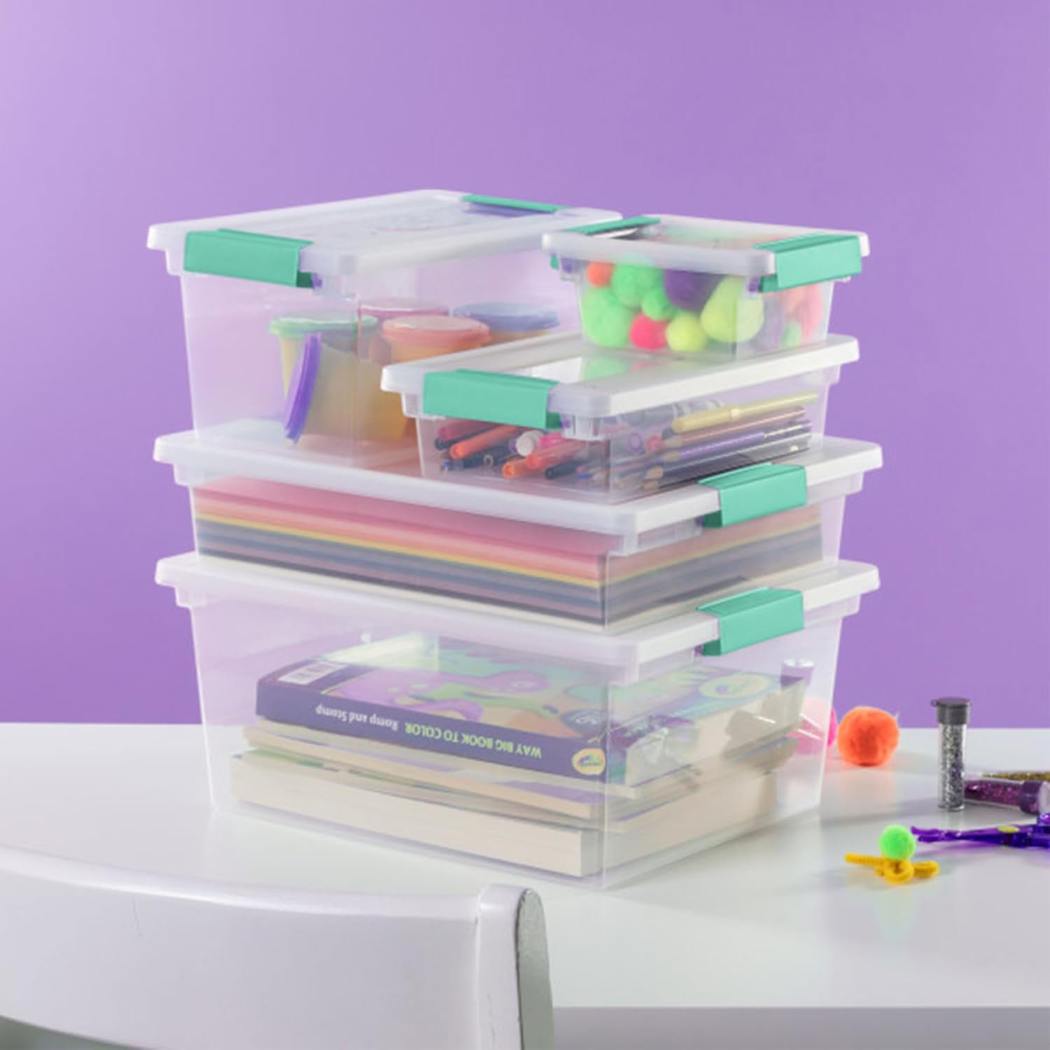 Sterilite 6-Pack Clip Box. Stackable Clear Plastic Bins with Latching Lids. Large - Writing. Arts or Crafts Supplies Storage Containers for Home. Office. Classroom and Workshop Organization - Image 7