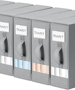 DIMJ Bed Sheet Organizers and Storage 6 Pack - Foldable Sheet Holder. Linen Closet Organizer Box for Sheets Set. Bedding. Blankets. Towel (King & Queen Size). Grey