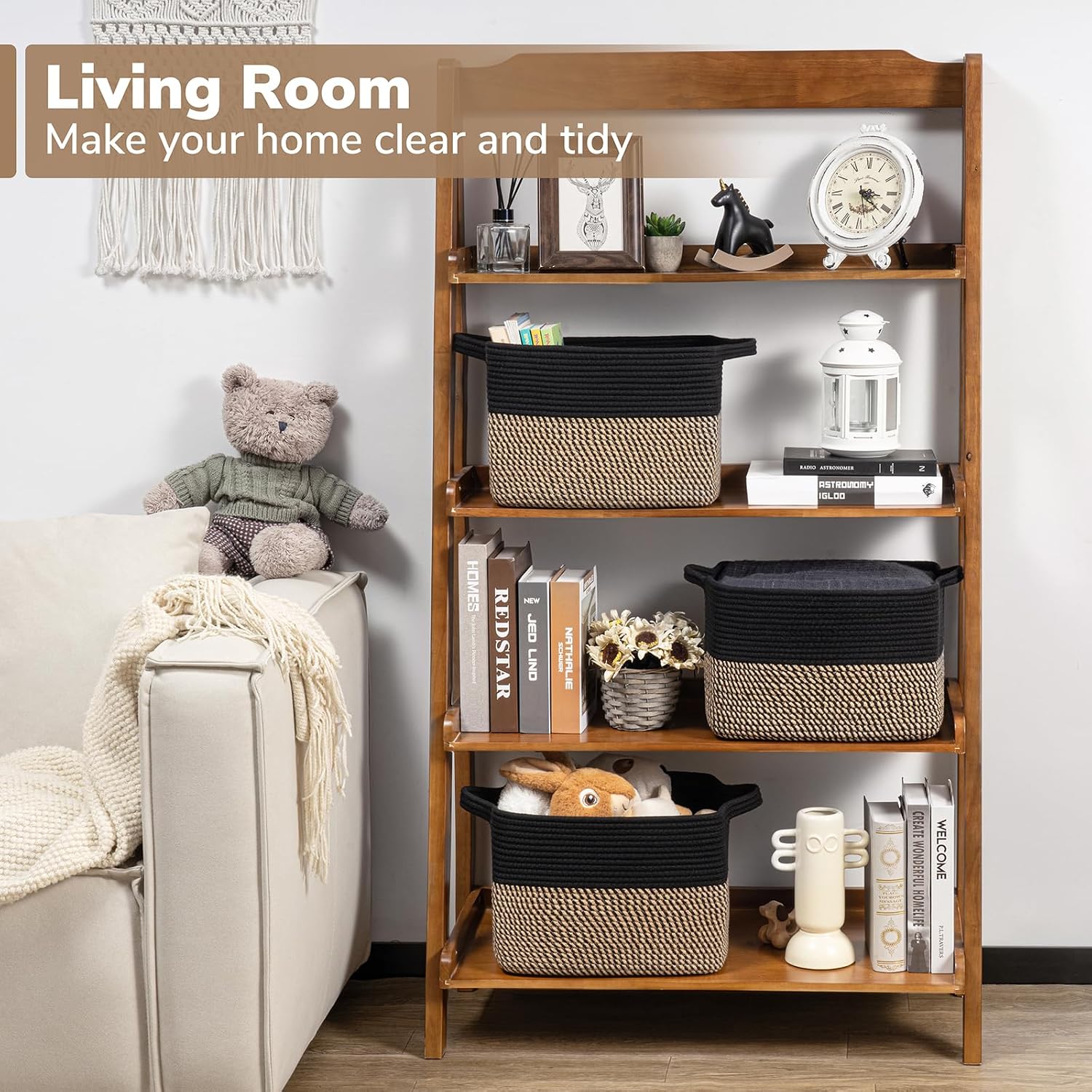 Goodpick Cube Storage Bins - Towel. Book. Cloth. Shoes. Closet Shelf Woven Baskets for Office. Baby Laundry. Toys. 13''x10''x9'' - Image 2