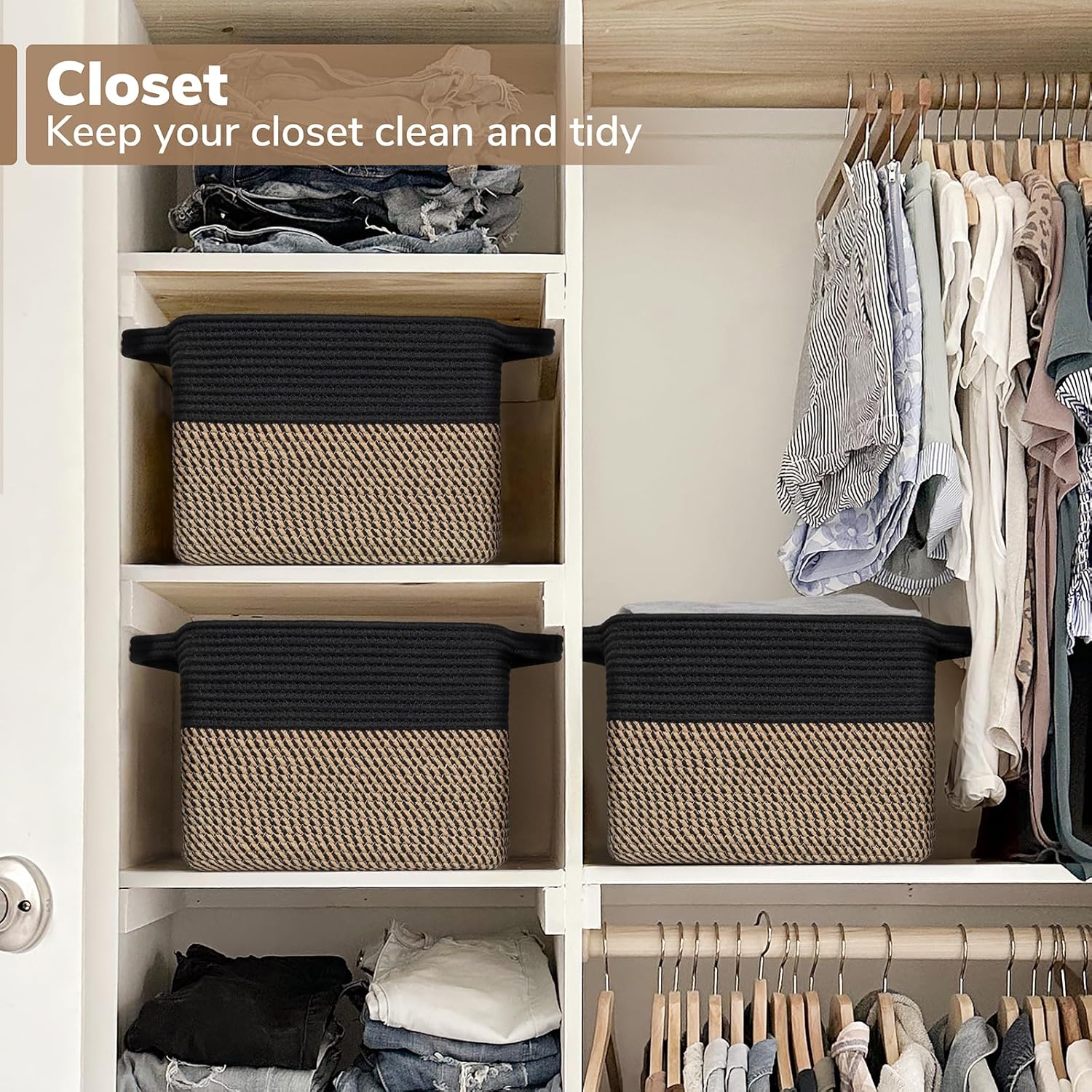 Goodpick Cube Storage Bins - Towel. Book. Cloth. Shoes. Closet Shelf Woven Baskets for Office. Baby Laundry. Toys. 13''x10''x9'' - Image 6