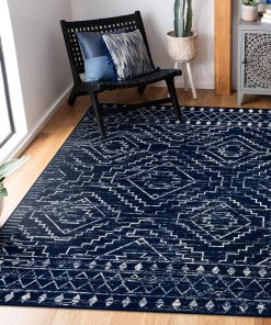 Wonnitar Moroccan Washable Rug 3x5. Blue Non-Slip Entryway Area Rug. Soft Farmhouse Bedroom Throw Mat. Geometric Low Pile Scandinavian Accent Carpet for Entry Kitchen Basement (Blue.3'x5')