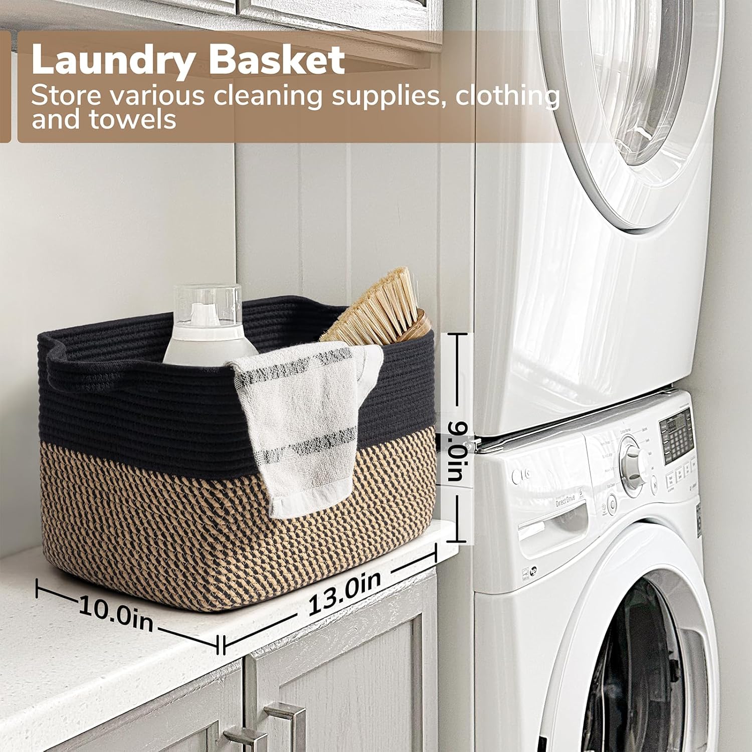 Goodpick Cube Storage Bins - Towel. Book. Cloth. Shoes. Closet Shelf Woven Baskets for Office. Baby Laundry. Toys. 13''x10''x9'' - Image 7
