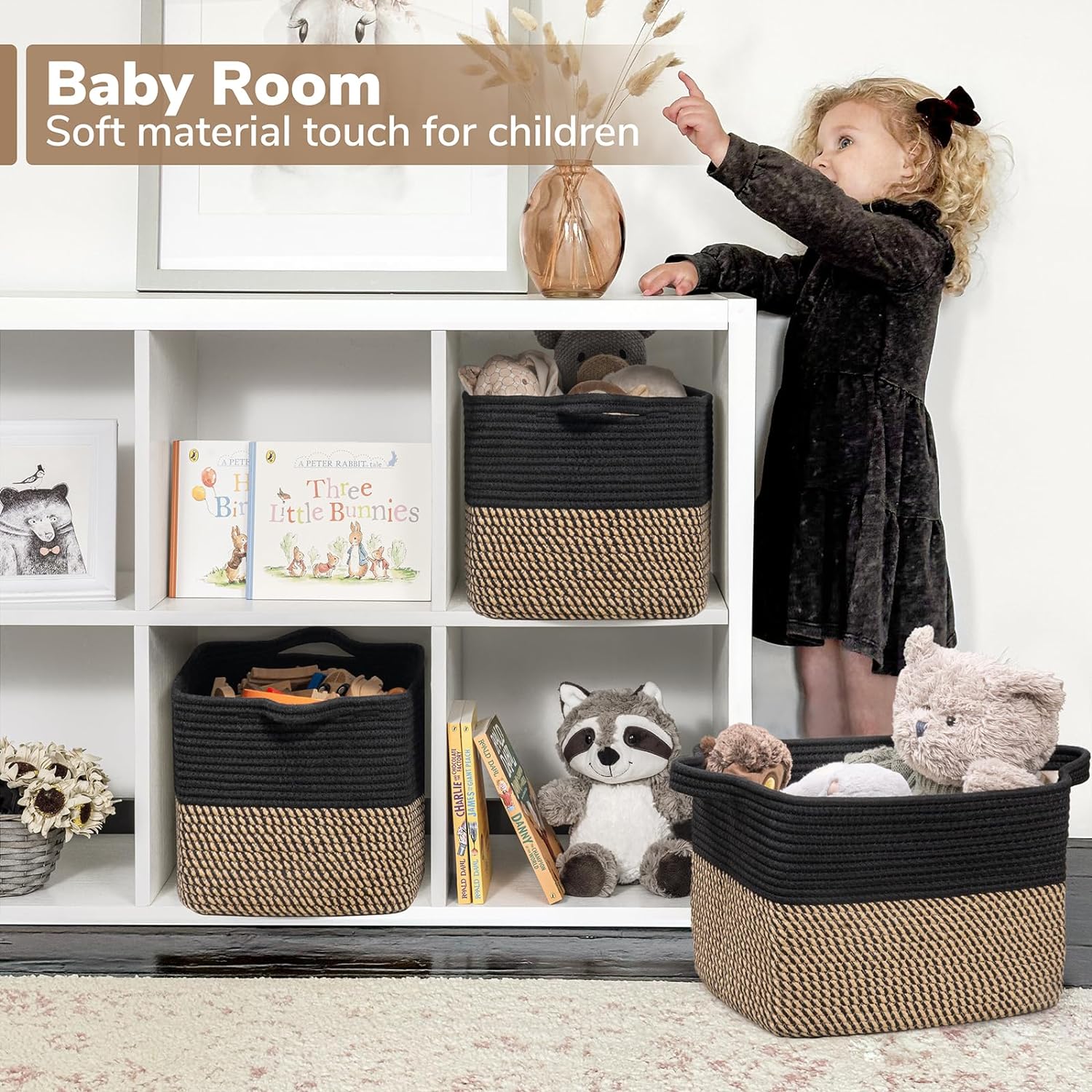 Goodpick Cube Storage Bins - Towel. Book. Cloth. Shoes. Closet Shelf Woven Baskets for Office. Baby Laundry. Toys. 13''x10''x9'' - Image 3