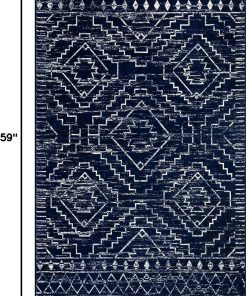 Alternative view of Wonnitar Moroccan Washable Rug 3x5. Blue Non-Slip Entryway Area Rug. Soft Farmhouse Bedroom Throw Mat. Geometric Low Pile Scandinavian Accent Carpet for Entry Kitchen Basement (Blue.3'x5')