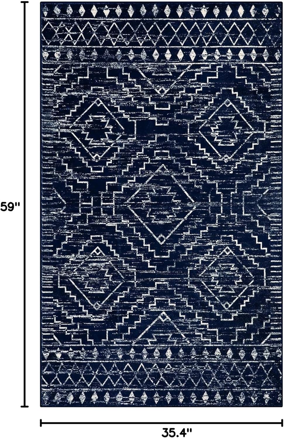 Wonnitar Moroccan Washable Rug 3x5. Blue Non-Slip Entryway Area Rug. Soft Farmhouse Bedroom Throw Mat. Geometric Low Pile Scandinavian Accent Carpet for Entry Kitchen Basement (Blue.3'x5') - Image 2