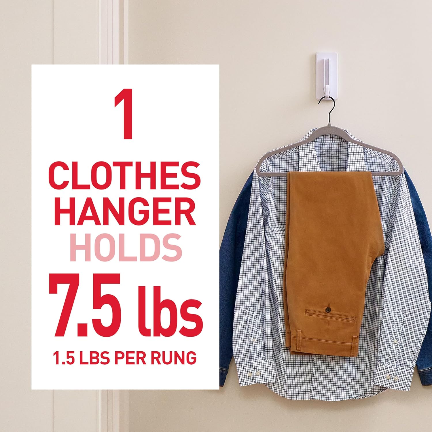 Command Folding Clothes Hanger. Holds up to 5 Hangers 7.5 lb. 1.5lbs per Rung. 1 Hook with 5 Rungs. 4 Strips. Closet Organizer. Home Organization - Image 3